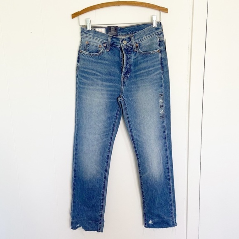 Gap jeans button fly boyfriend mid rise vintage wash cotton‎ straight leg 24 NEW